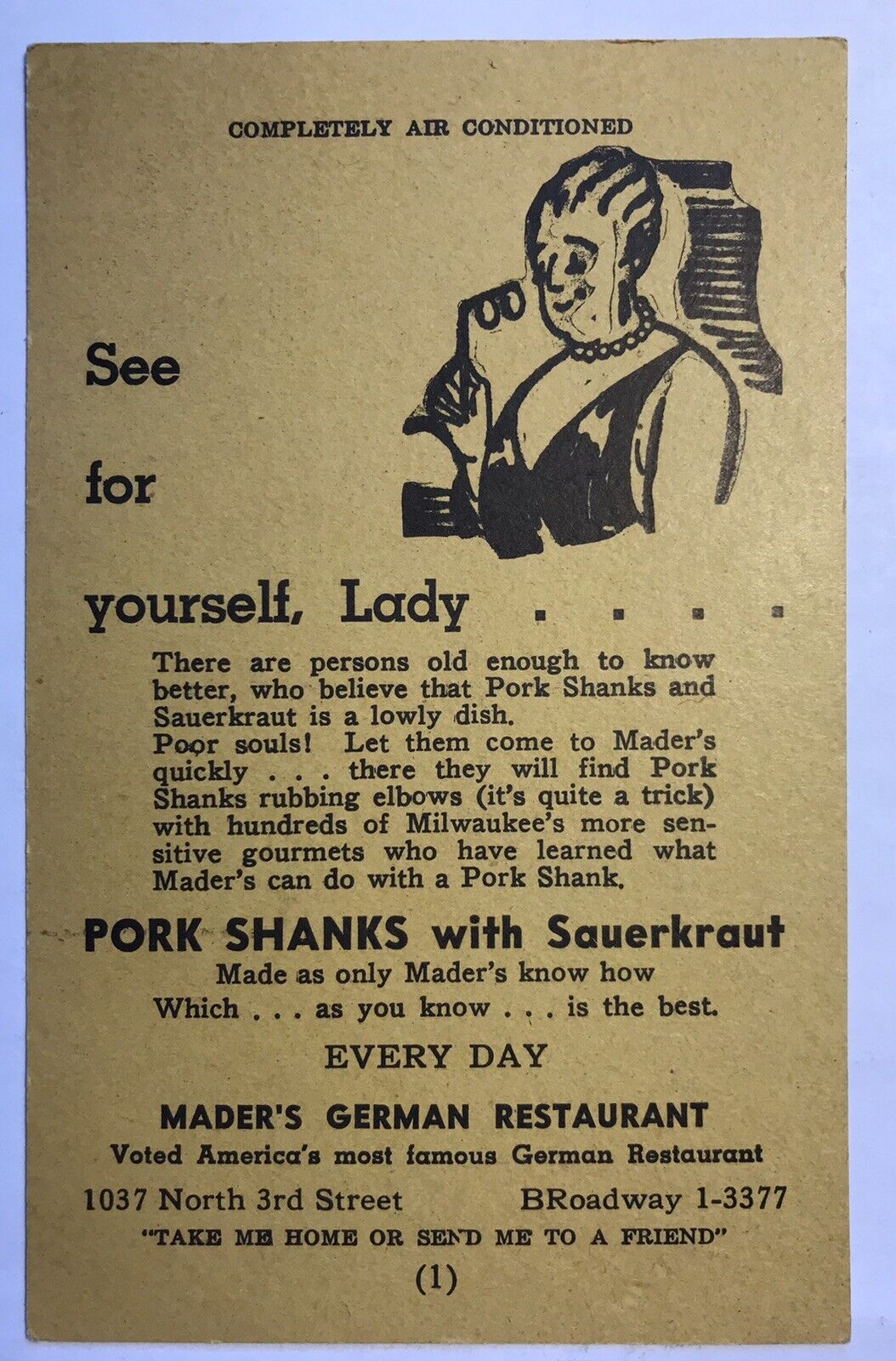 Milwaukee WI Mader’s German Restaurant Postcard Vintage Advertising Card