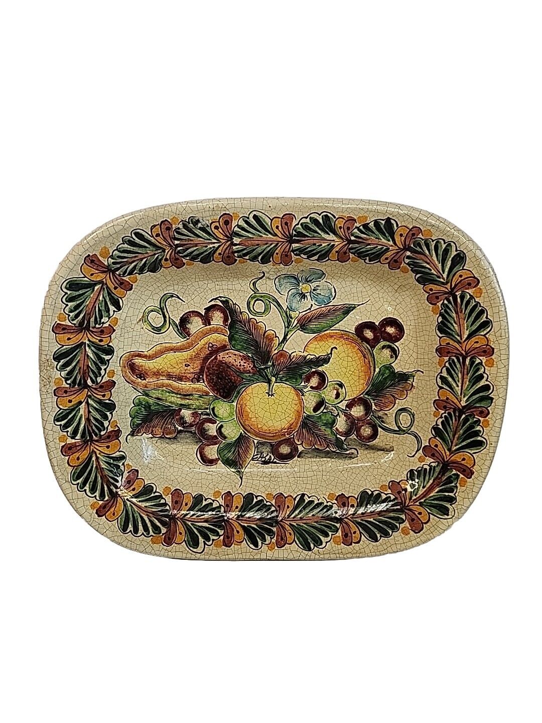 Vintage Casal Made In Mexico Decorative Flowers & Fruit Platter 18.5 \