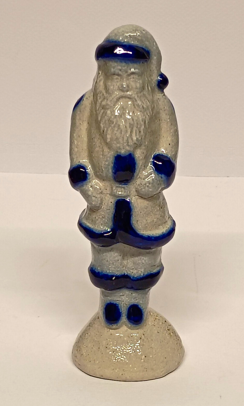 Salmon Falls Stoneware Hand Painted Glazed Santa Figurine Gray Blue 1995