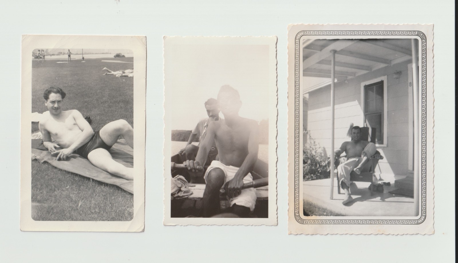 c.1930-40s x3 Photo Lot Handsome Shirtless Men Bulge Swimwear Gay Int