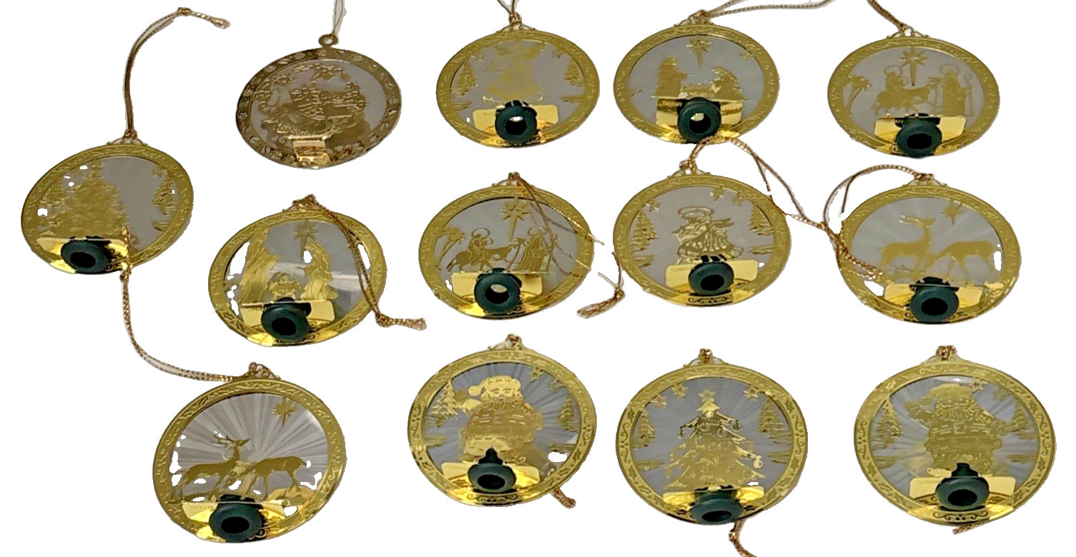 VTG Gold Brass Holographic Prism Christmas Light Covers Ornaments Lot 13