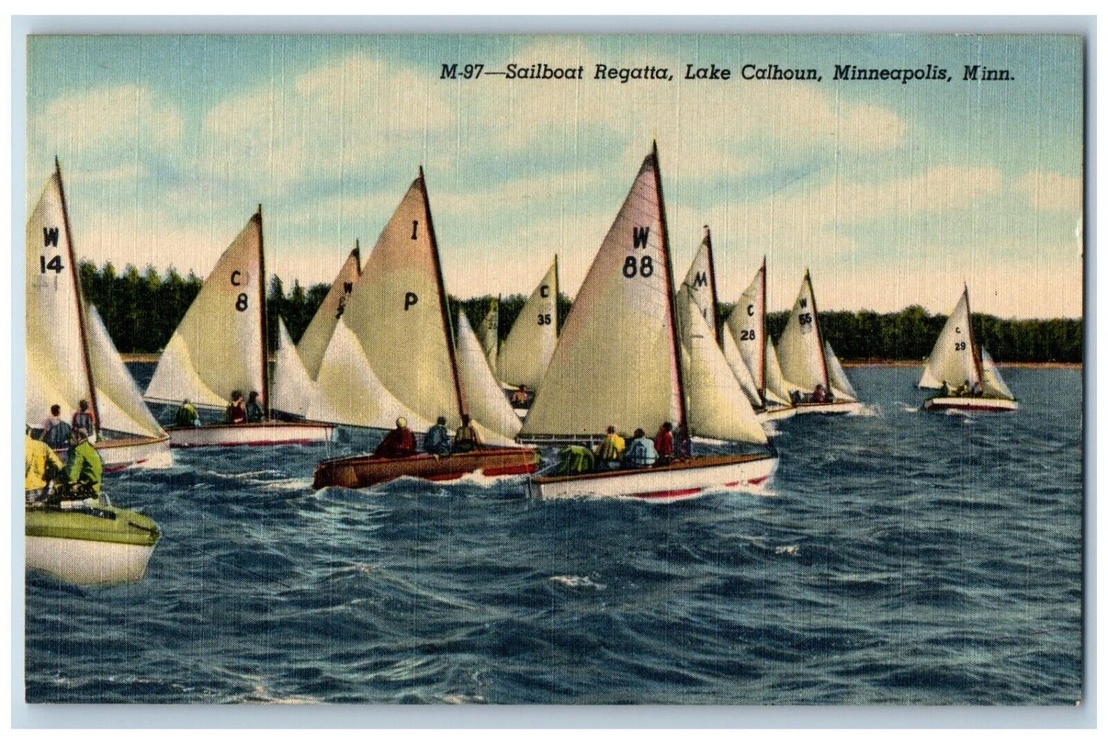 Minneapolis Minnesota MN Postcard Sailboat Regatta Lake Calhoun c1930\'s Vintage