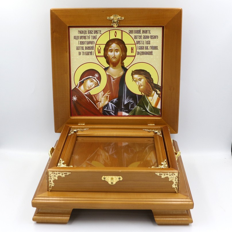 Orthodox Maple Wood Reliquary Box Carved Church Ark 29cm Lacquered Casket