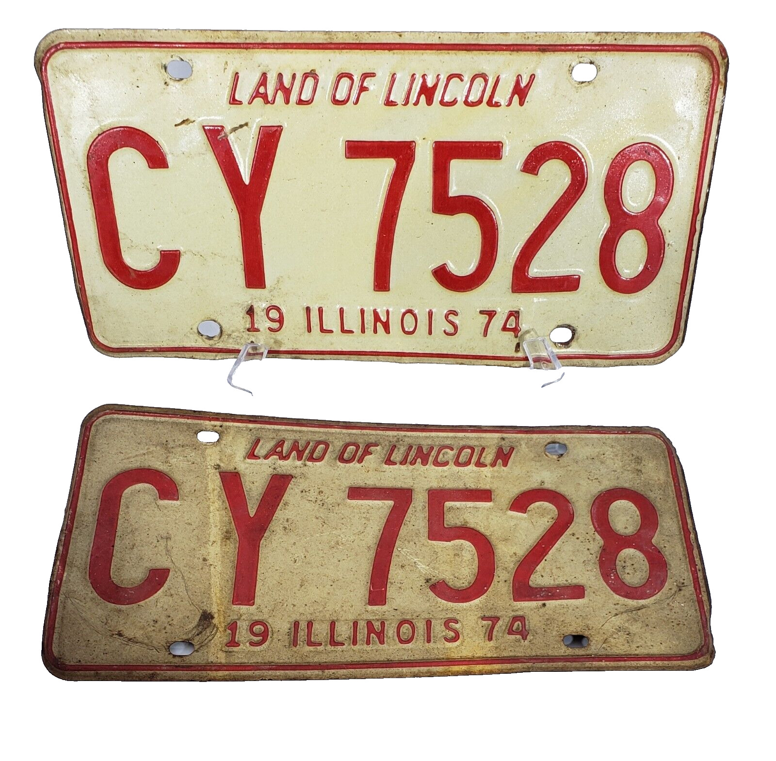 Vintage Illinois 1974 License Plates Matching Pair CY 7528 Man Cave Expired