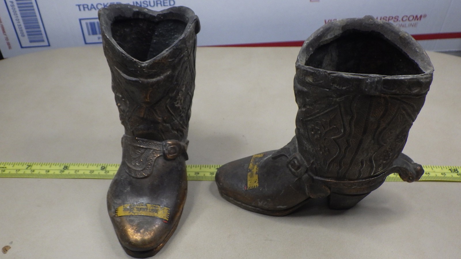 Vintage Bronzed Cast Aluminum Souvenir Cowboy Boot of Marble Canyon Lodge ID