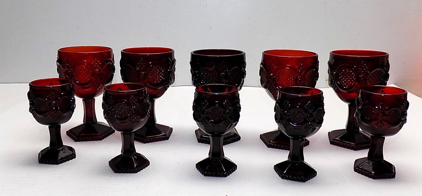Vintage Avon 1876 Cape Heavy Ruby Red Glass Wine Goblets 6