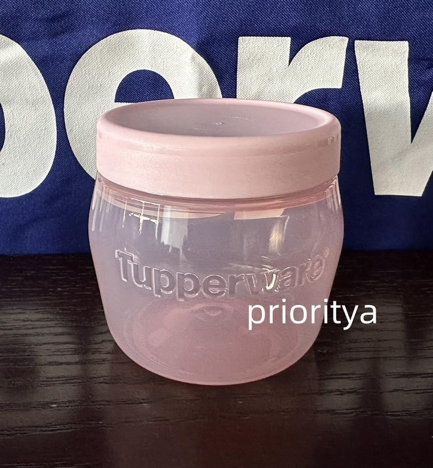Tupperware Mini Universal Snack Jar 325 mL w/ Twist Cover Sheer Pastel Pink New