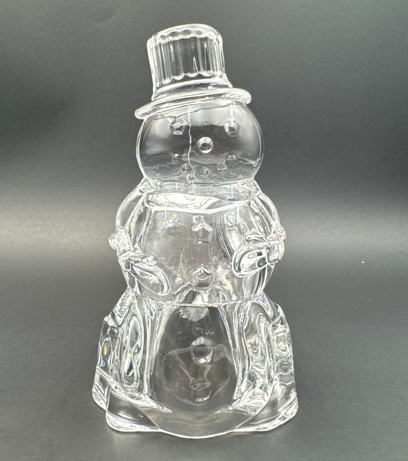Vintage DePlomb Clear Glass Snowman Tealight / Votive Candle Holder • Pre-owned