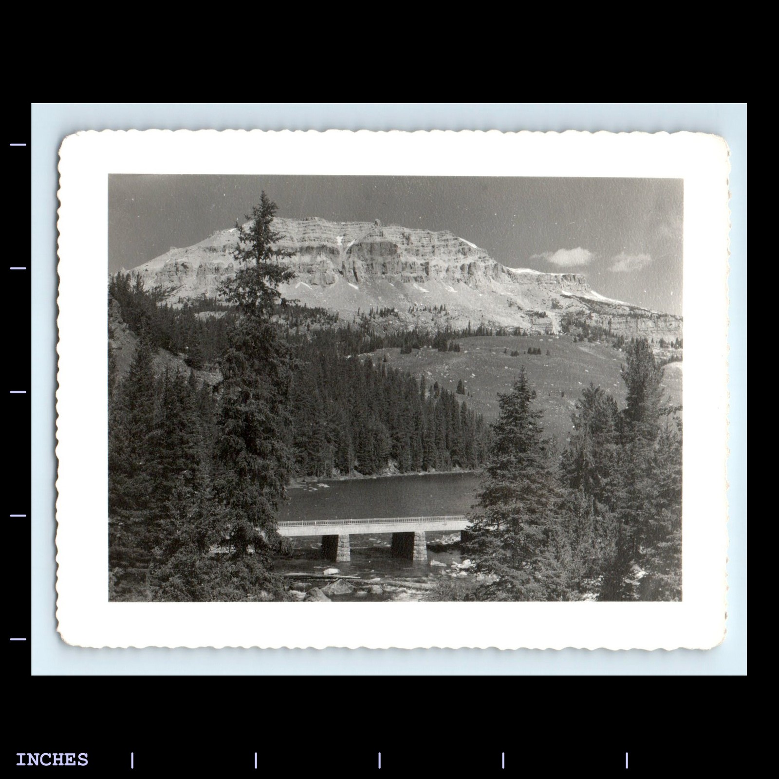 Old Vintage Photo BEARTOOTH BUTTE MOUNTAIN AND RIVER BRIDGE WYOMING