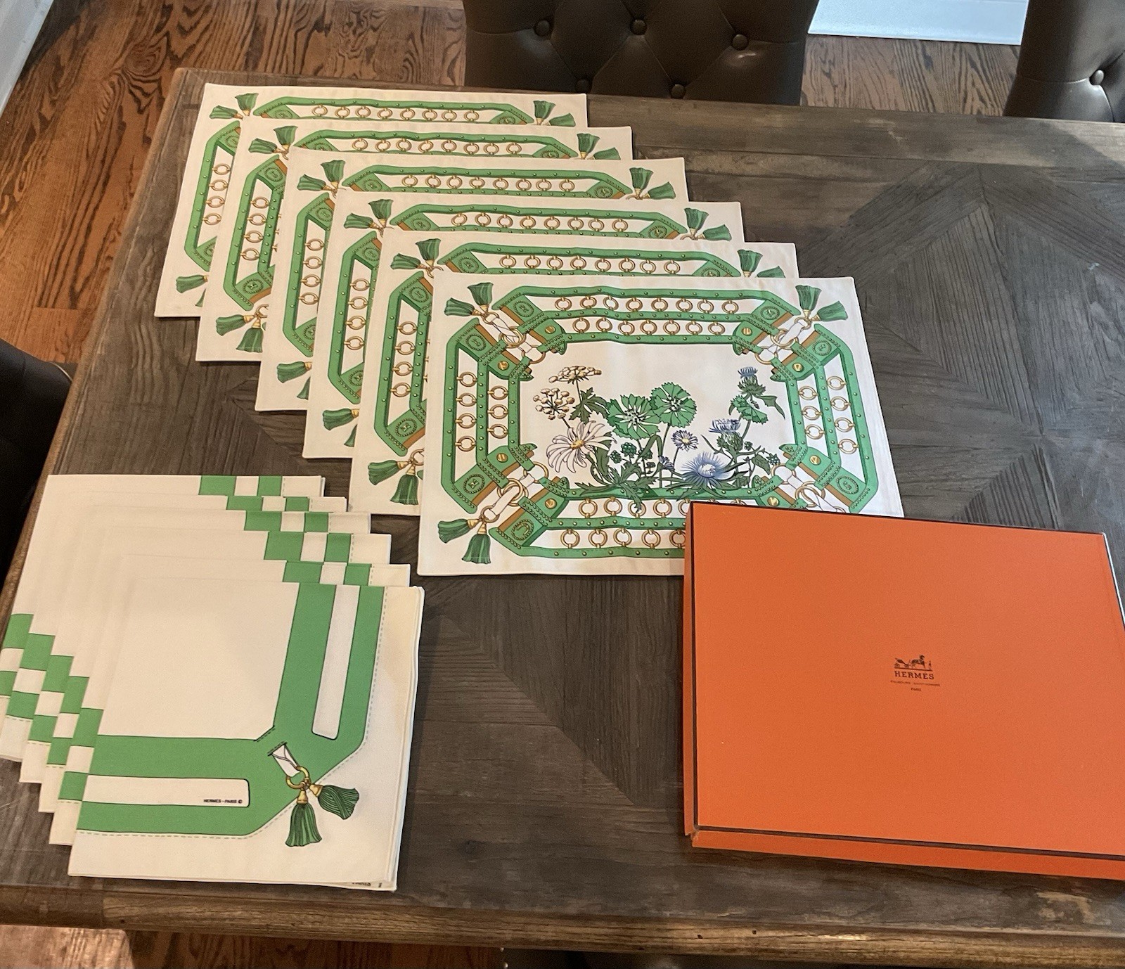 Hermès Paris 12-Piece Linen Table Set 6 Placemats 6 Napkins w/ Box