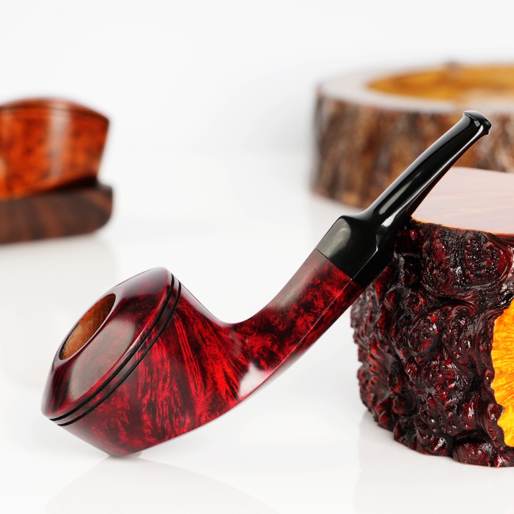 Handmade Briar Bulldog Pipe Wooden Smooth Dublin Tobacco Pipe 3mm Acrylic Stem