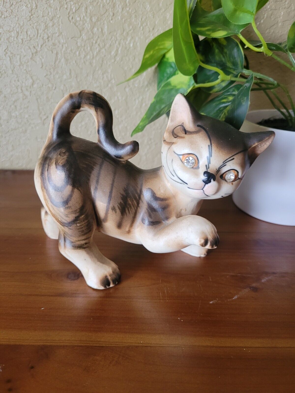 Vintage Sonsco Japan Ceramic Cat With Rhinestone Eyes 6