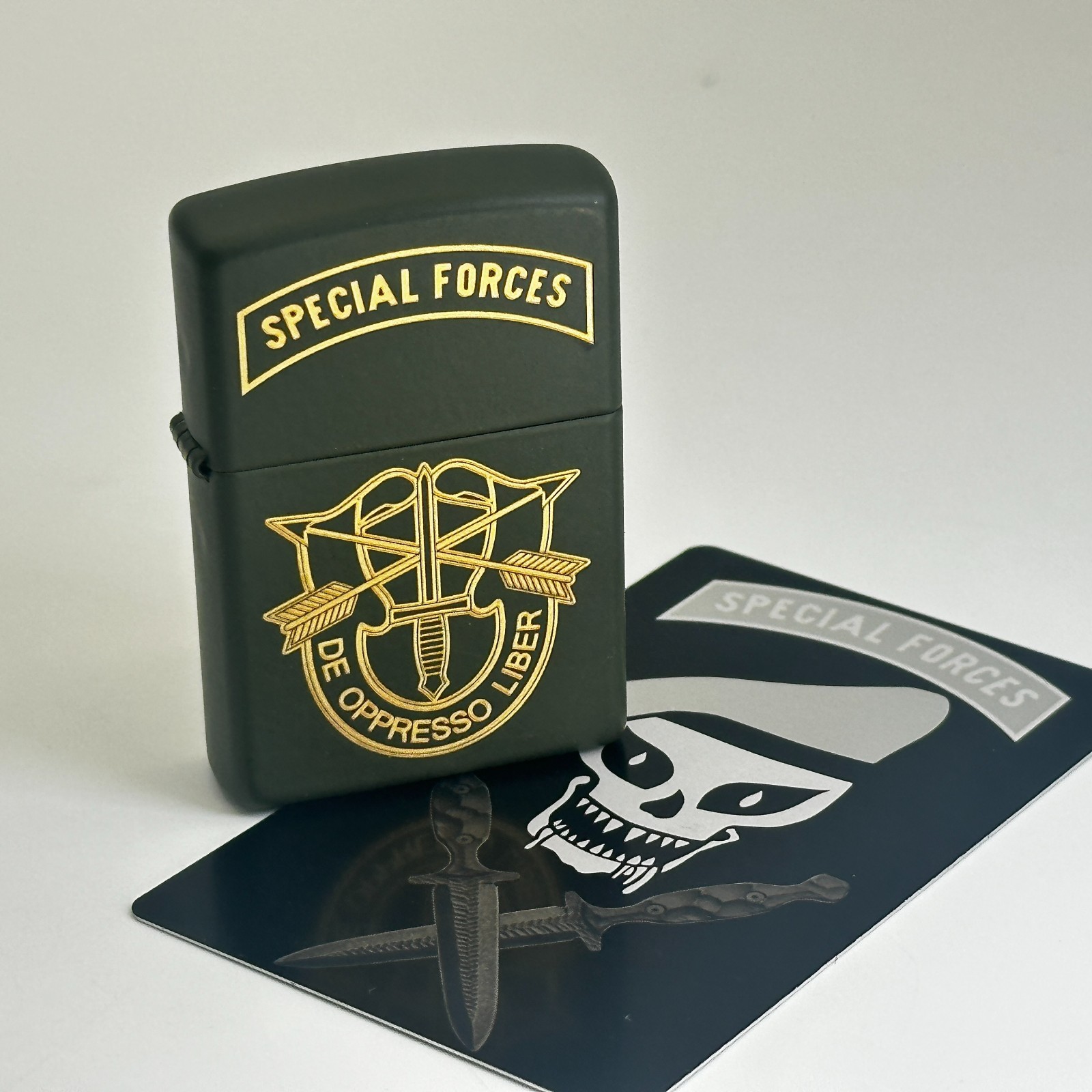 US Army Green Beret Special Forces Zippo | Matte Green + Engraved Card