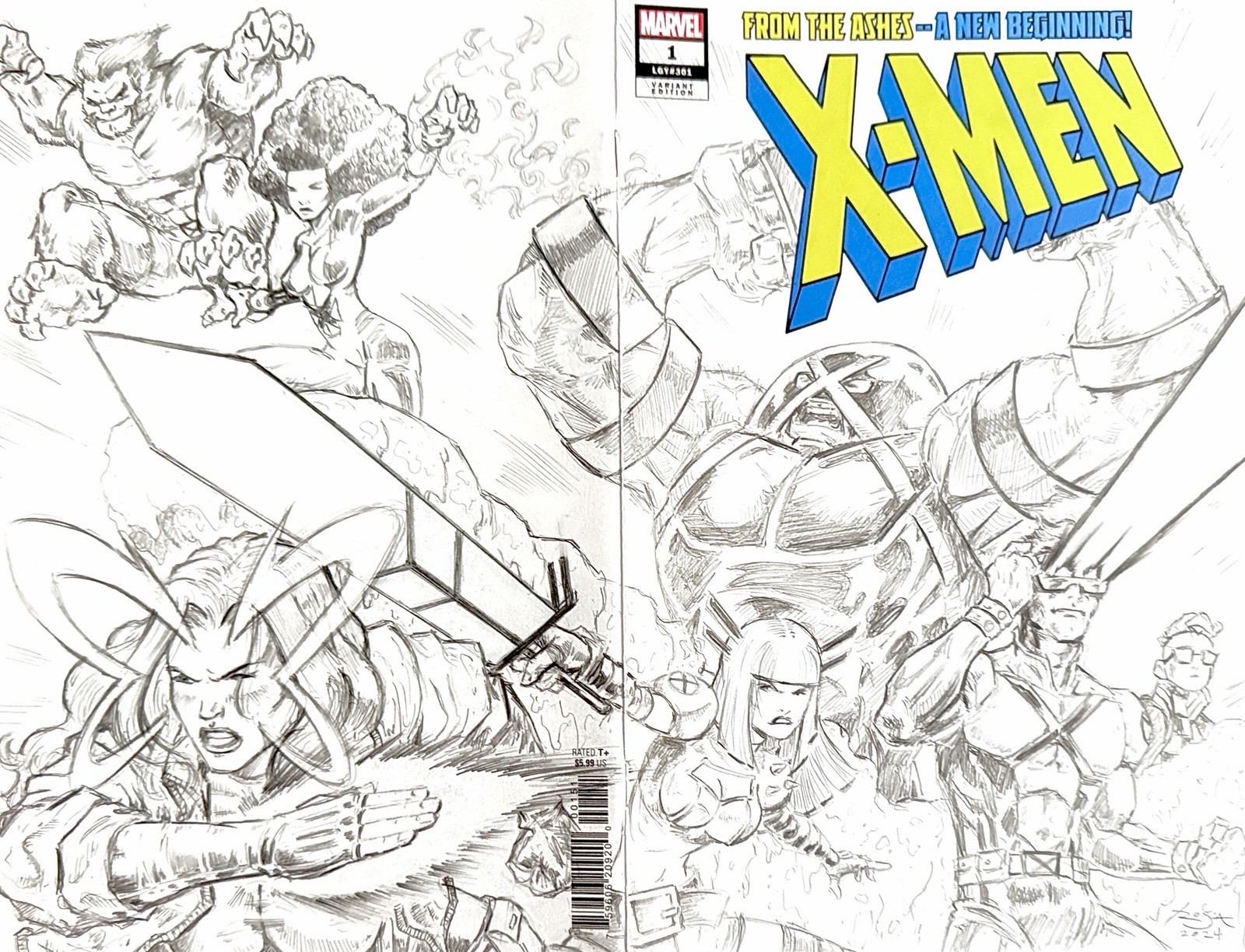 X-Men 1 - Blank Sketch Variant Cover w/Wraparound Original Art by La Rosa + COA