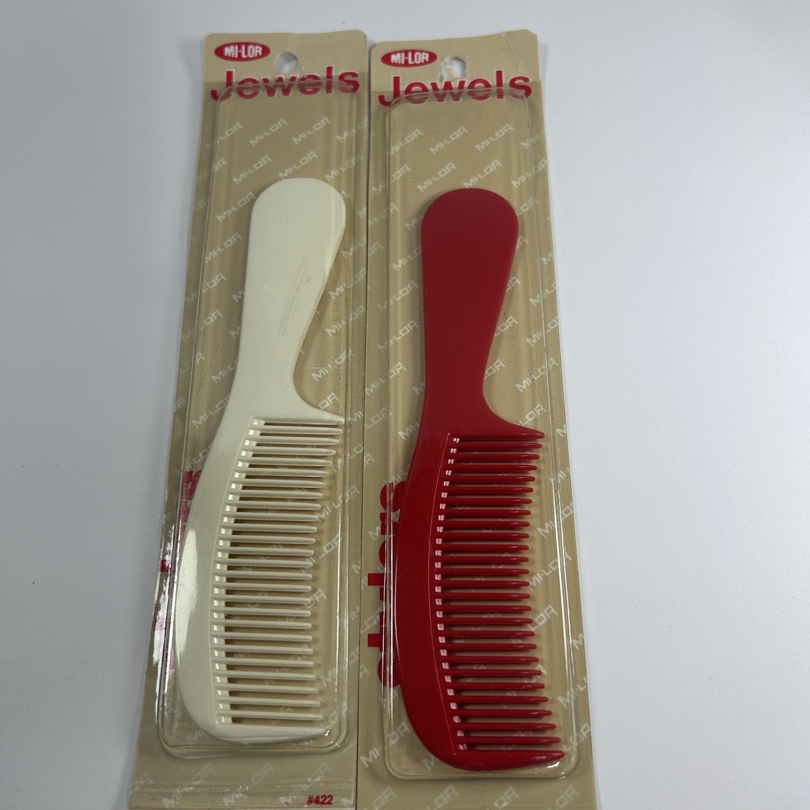 Vintage Mi-Lor Stylers Combs Jewels Red White Plastic 6 inch 80’s