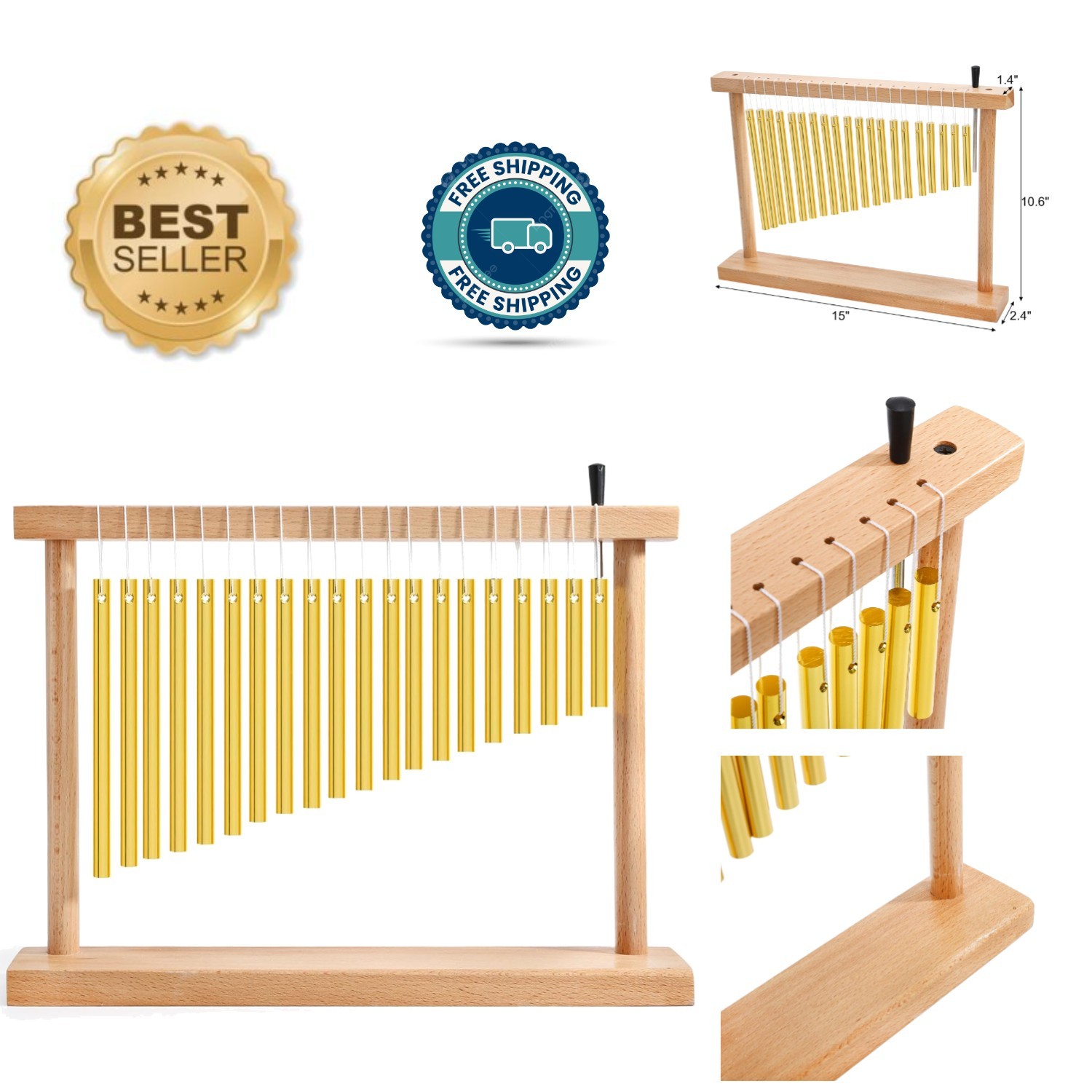 20-Note Bar Chime - Elegant Tabletop Musical Percussion with Mallet for Decor