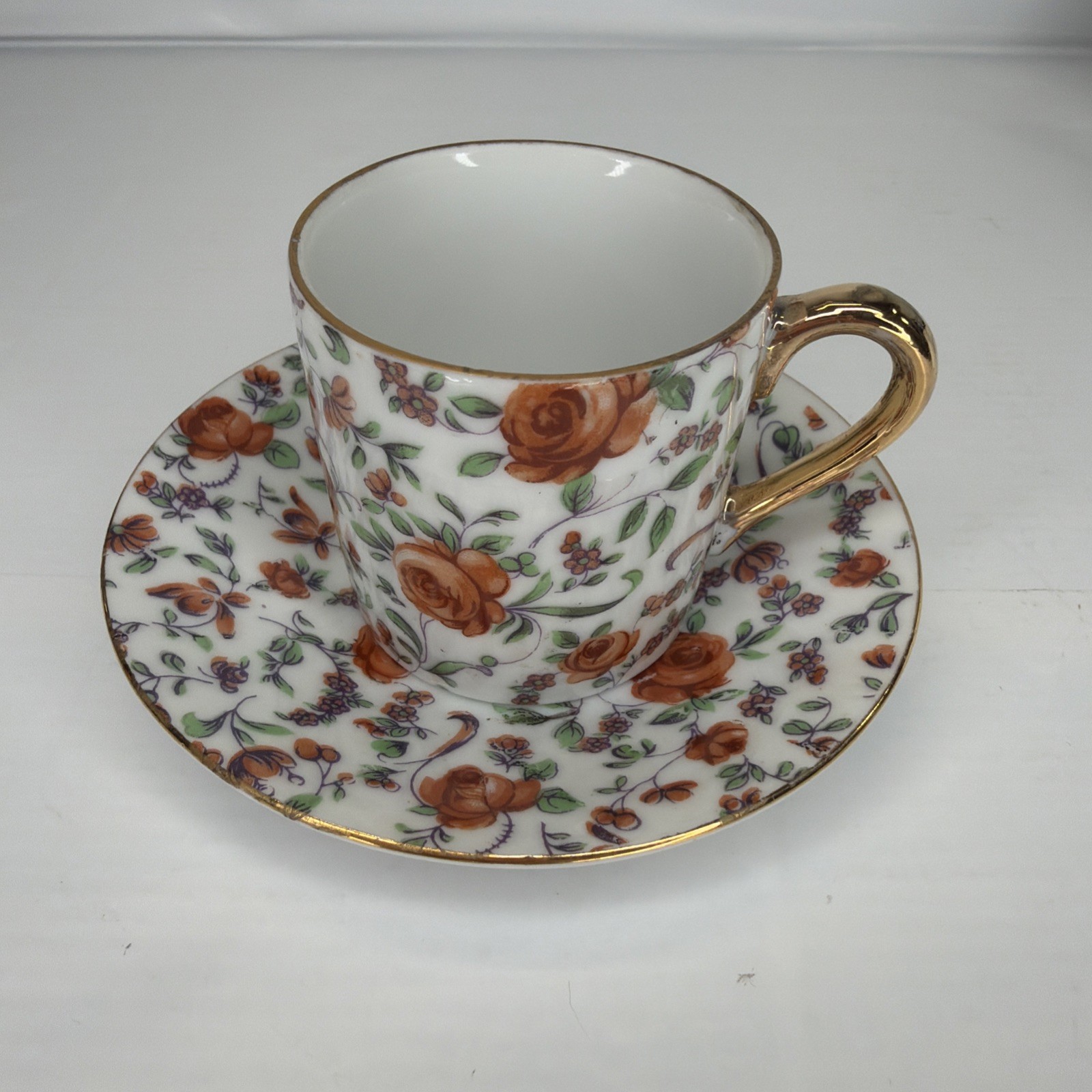 VTG Inarco Porcelain Orange Rose Japan Gold Trim Tea Cup & Saucer VTG Inarco Porcelain Orange Rose Japan Gold Trim Tea Cup & Saucer