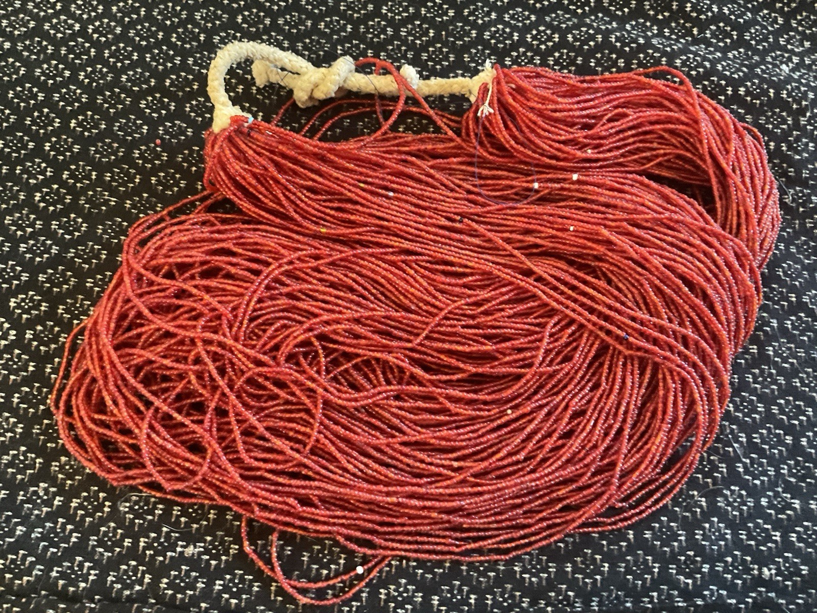 Antique Seed Beads, Bunch Necklace Gorgeous Clear Red Rose, 75 Strands