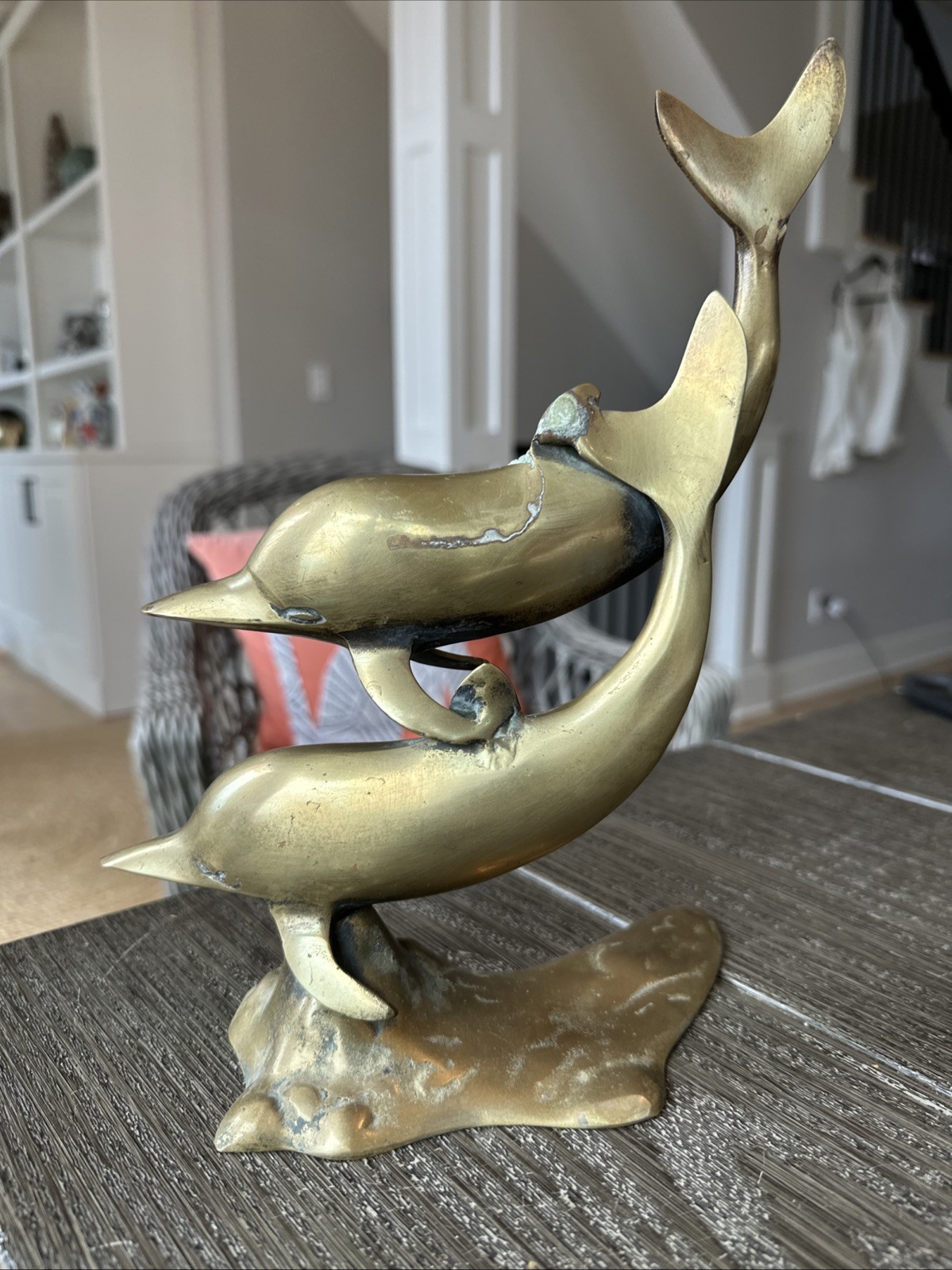 Vintage Mid Century ModernSolid Brass Double DolphinSwimming Art Sculpture Large Vintage Mid Century ModernSolid Brass Double DolphinSwimming Art Sculpture Large