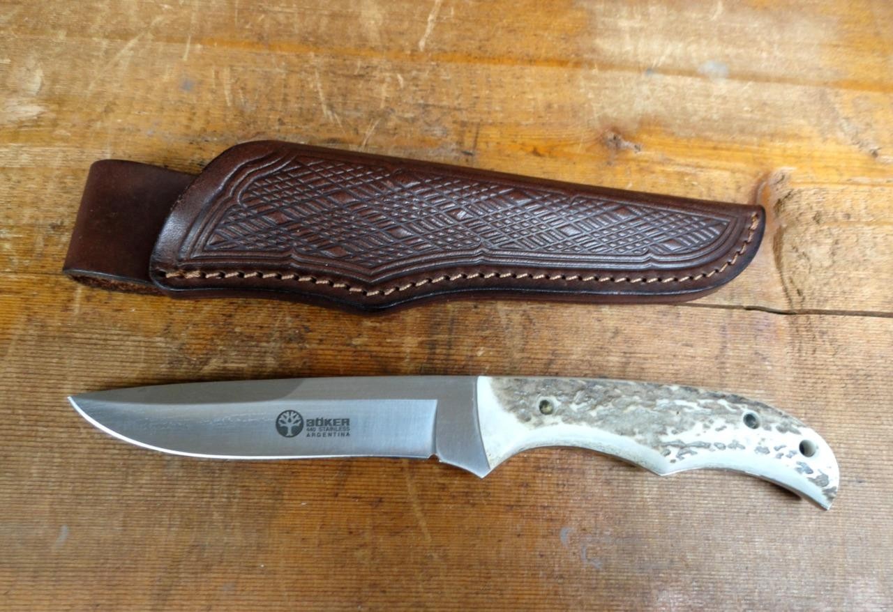 BOKER ARBOLITO Stag FIXED BLADE Knife 440 Stainless & SHEATH Buenos Aires, ARG