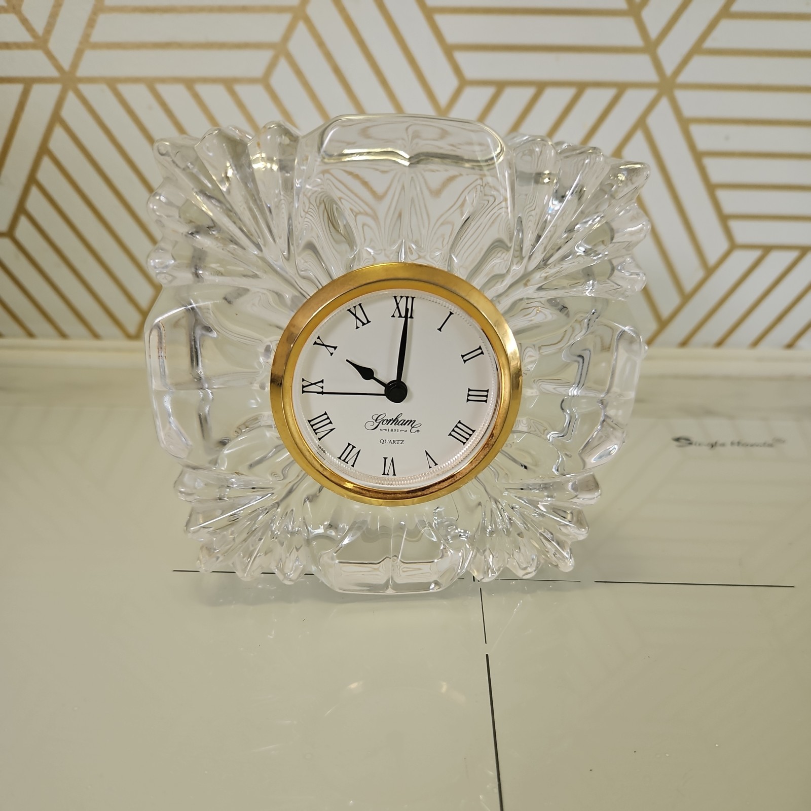 Gorham Full Lead Crystal Quartz Esprit Small Desk Night Stand Clock