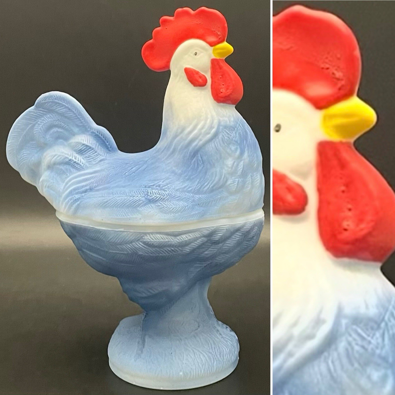 Westmoreland Hand Painted Milk Glass Rooster Pedestal Candy Dish c1950s USA 9