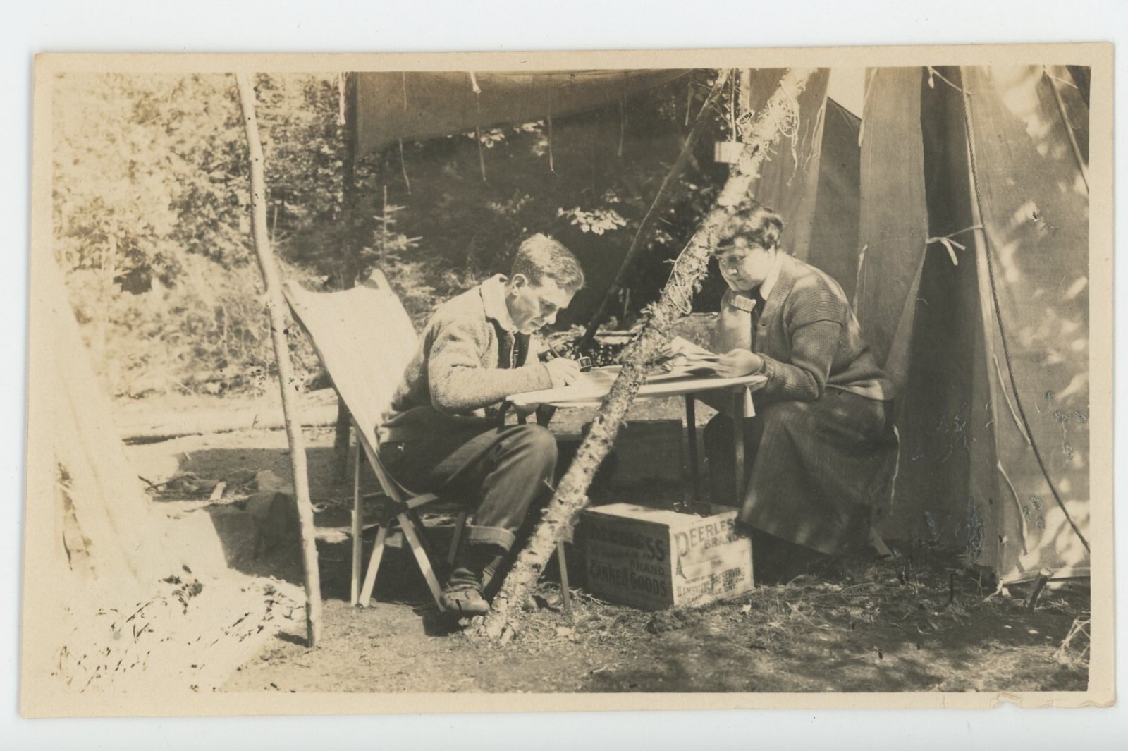 Vintage Photo Funny Couple Camping Wife Giving Annoyed Eyes To Husband 1940s