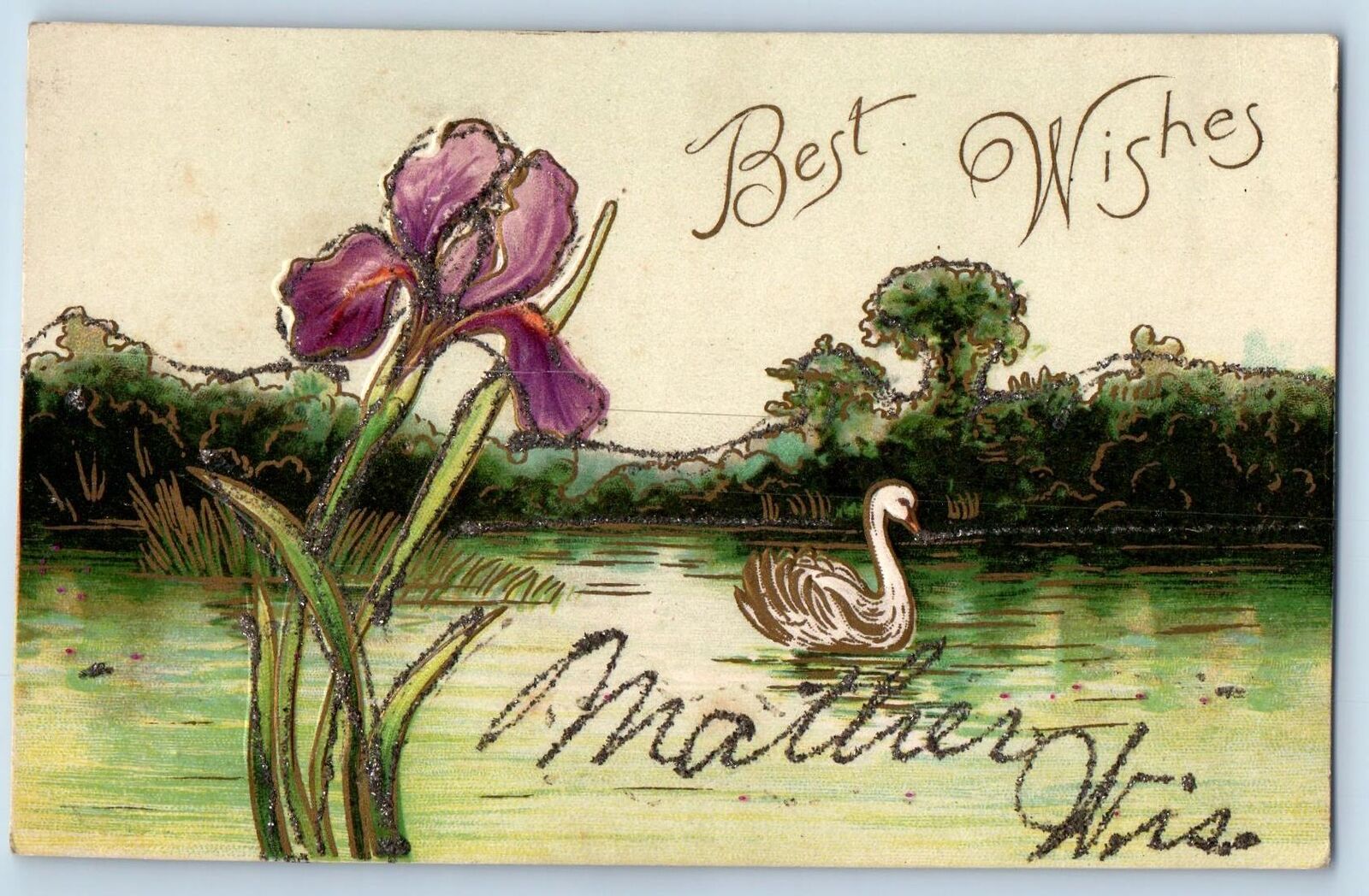 c1950's Best Wishes Mather Flower Swan Lake Wisconsin WI Correspondence Postcard