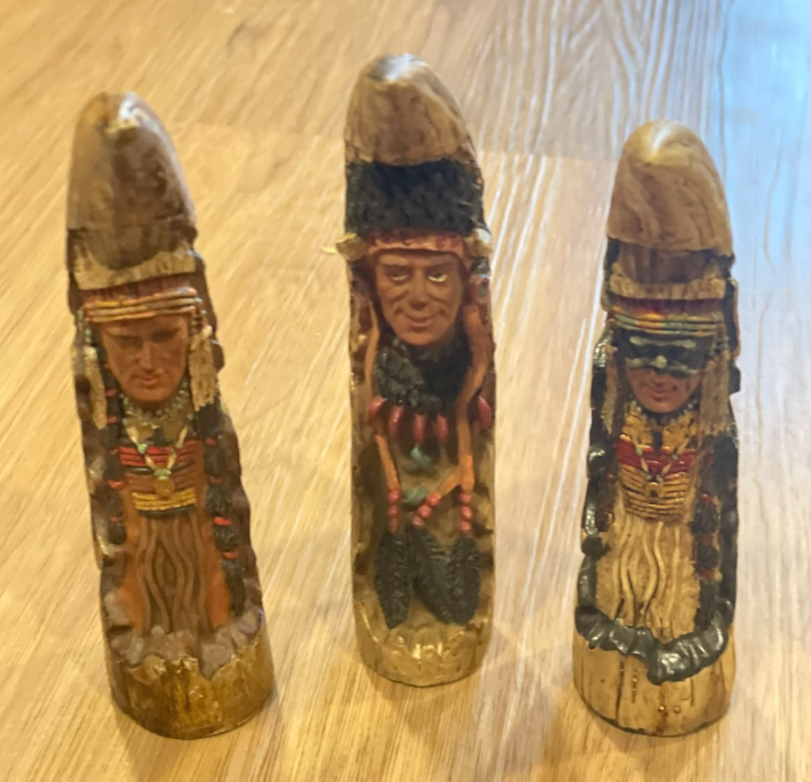 Vintage Carved Set of 3 Resin Horns Native American Indian Chiefs 6\