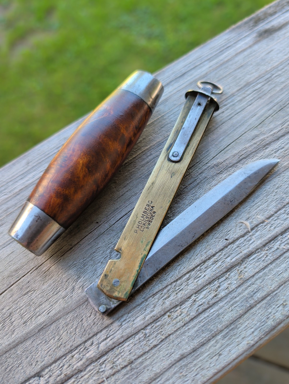 Antique Pontus Holmberg Eskilstuna Sweden Large Barrel Knife Curly Birch 4.25\ Antique Pontus Holmberg Eskilstuna Sweden Large Barrel Knife Curly Birch 4.25\