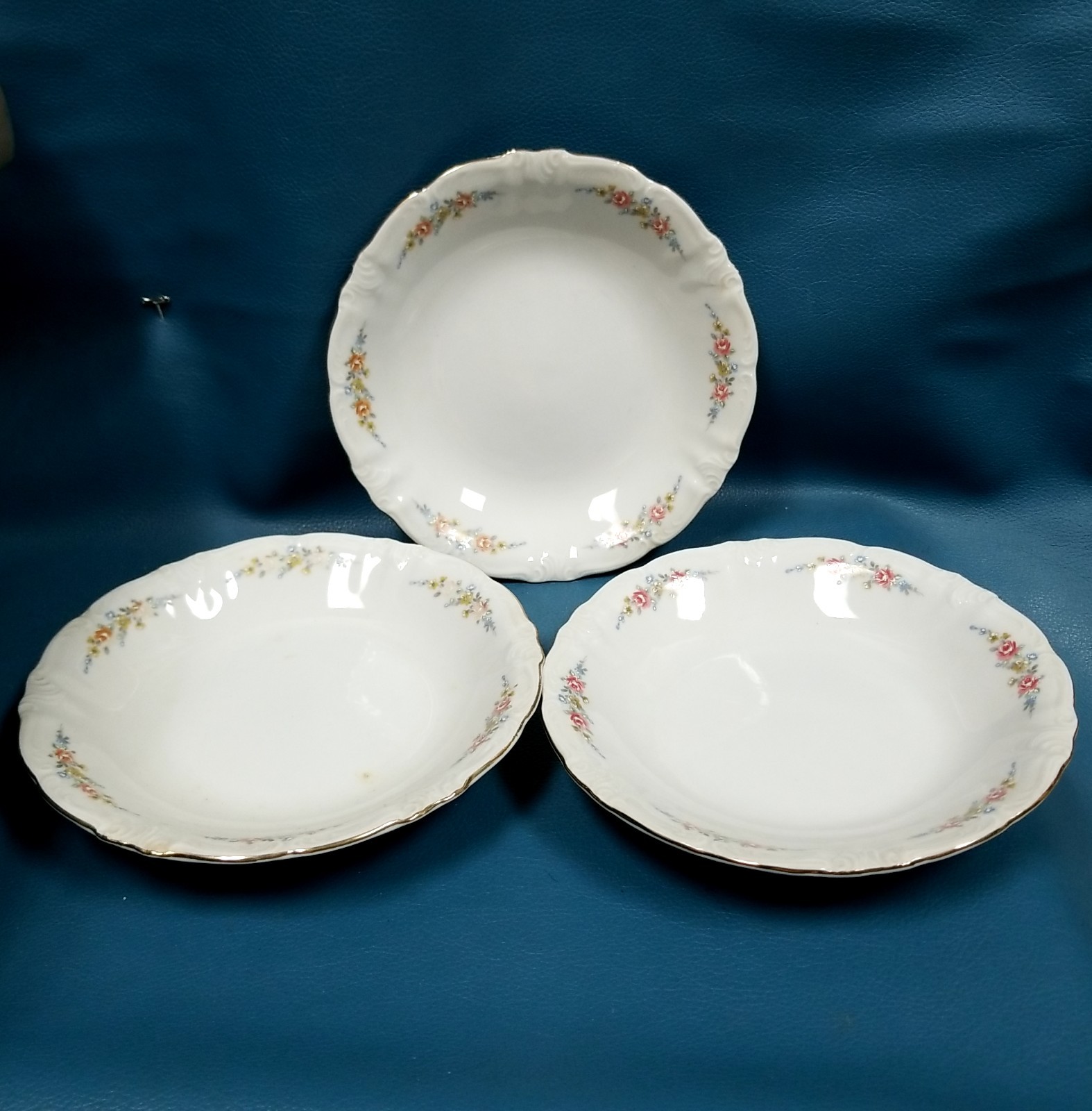 3 Winterling Mayerling Bavaria Shallow Soup Bowls Scalloped Floral 7.75