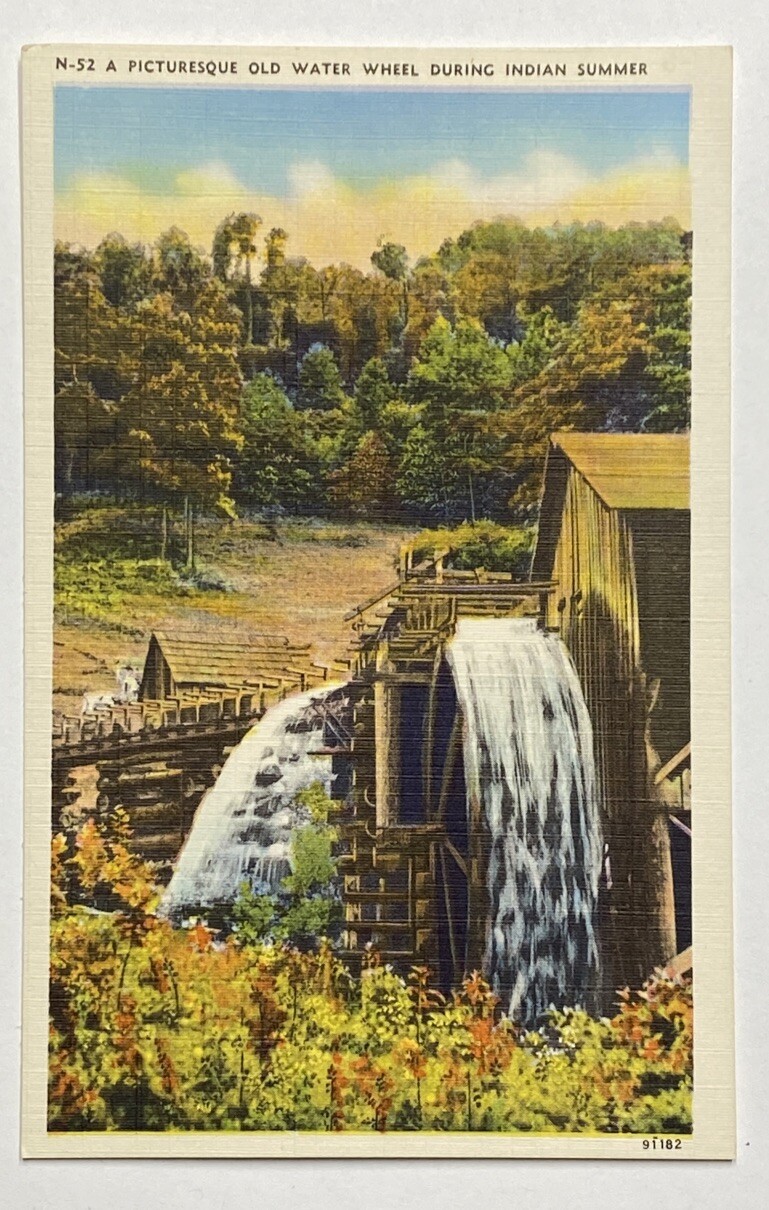 Vintage Postcard, Picturesque Old Water Wheel During Indian Summer