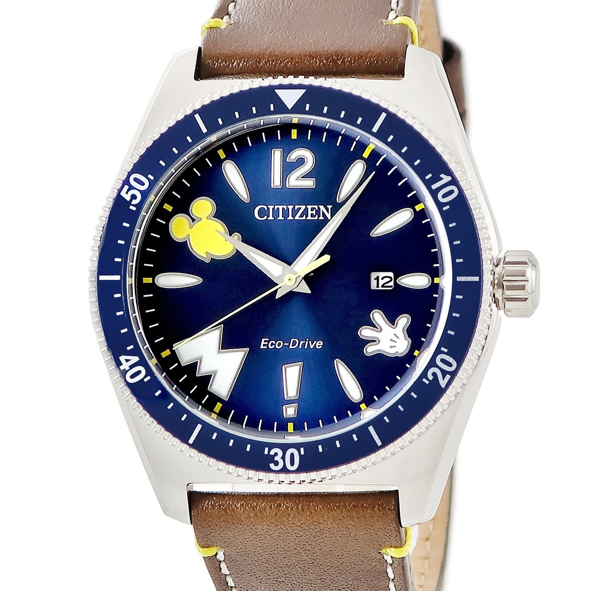 Citizen Eco-Drive AW1599-00W Mickey Mouse Blue Men\'s Watch Date Quartz New