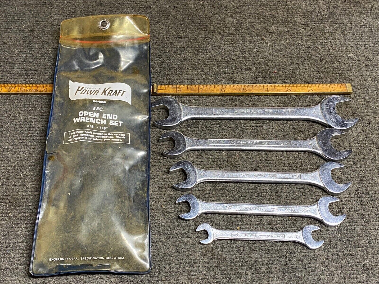 Vintage Wards Powr-Kraft 5 Pc Open End Wrench Set USA 