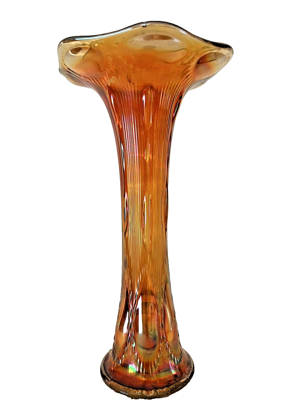 Atq. Imperial Glass Co. marigold carnival glass vase BEADED BULL\'S EYE c.1904