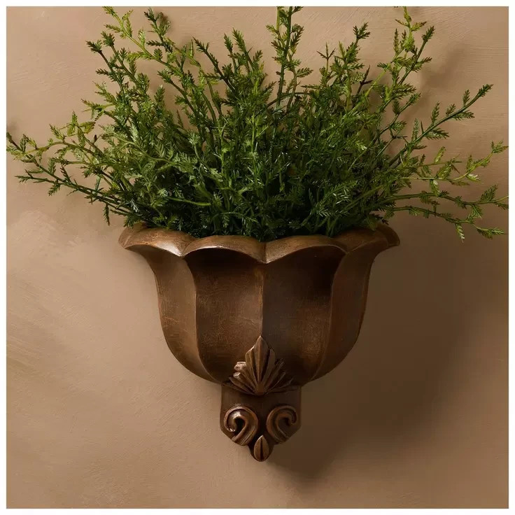 Antique-Brown Patina Hanging Wall Pocket Rustic Vase Sconce Wall Planter  5.13\