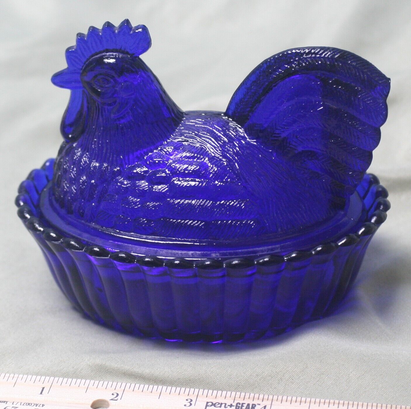 Vintage  L.G. Wright Glass Hen on Nest Chicken Cobalt Blue Candy Dish