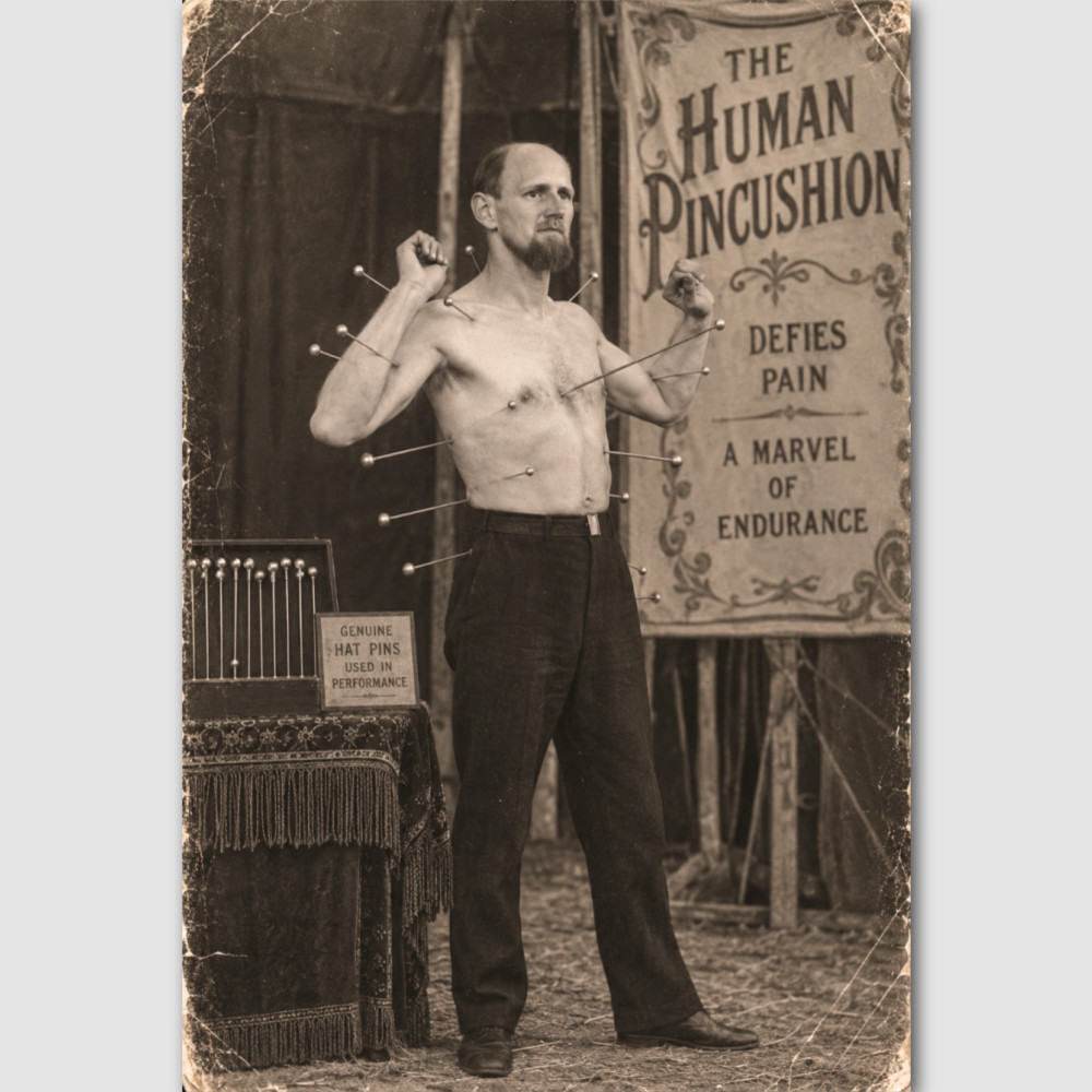 SIdeshow Preformer Human Pincushion Photo Circus Vintage Print Oddity Odd  271