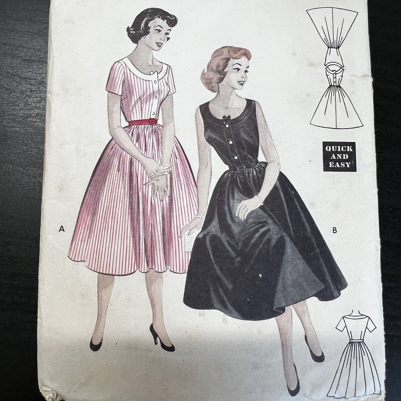 Vintage 1950s Butterick 6878 Gathered Full Skirt Dress Sewing Pattern 15 CUT