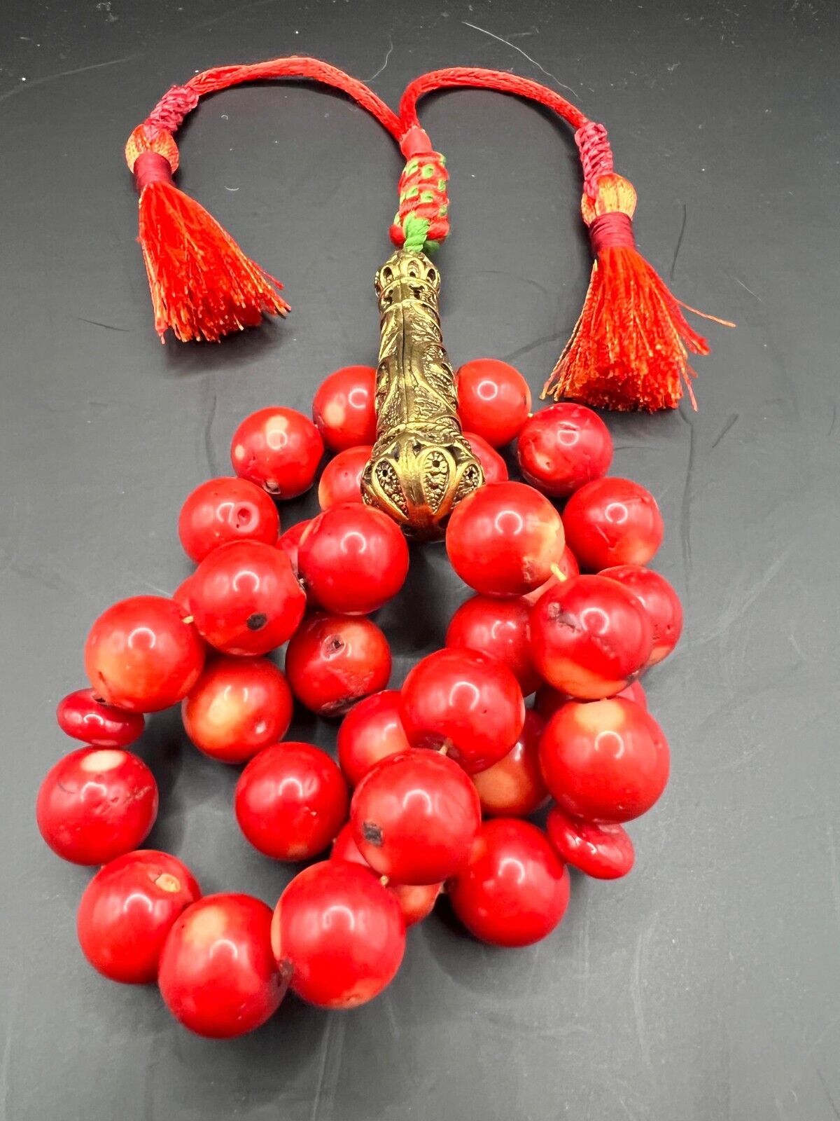 ANTIQUE GENUINE NATURAL RED CORAL ISLAMIC ROUND PRAYER BEADS 108 GRAMS 