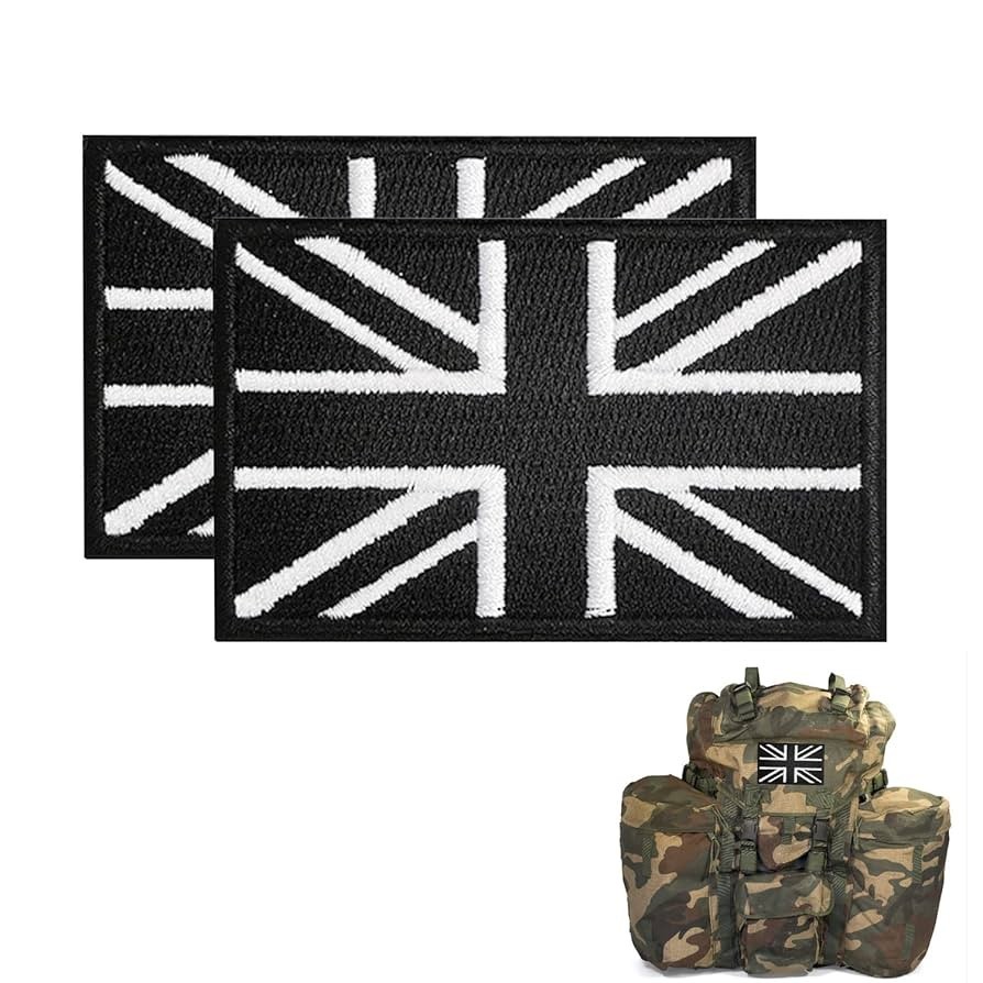 BLACK AND WHITE UK BRITISH ENGLAND FLAG EMBROIDERED PATCH