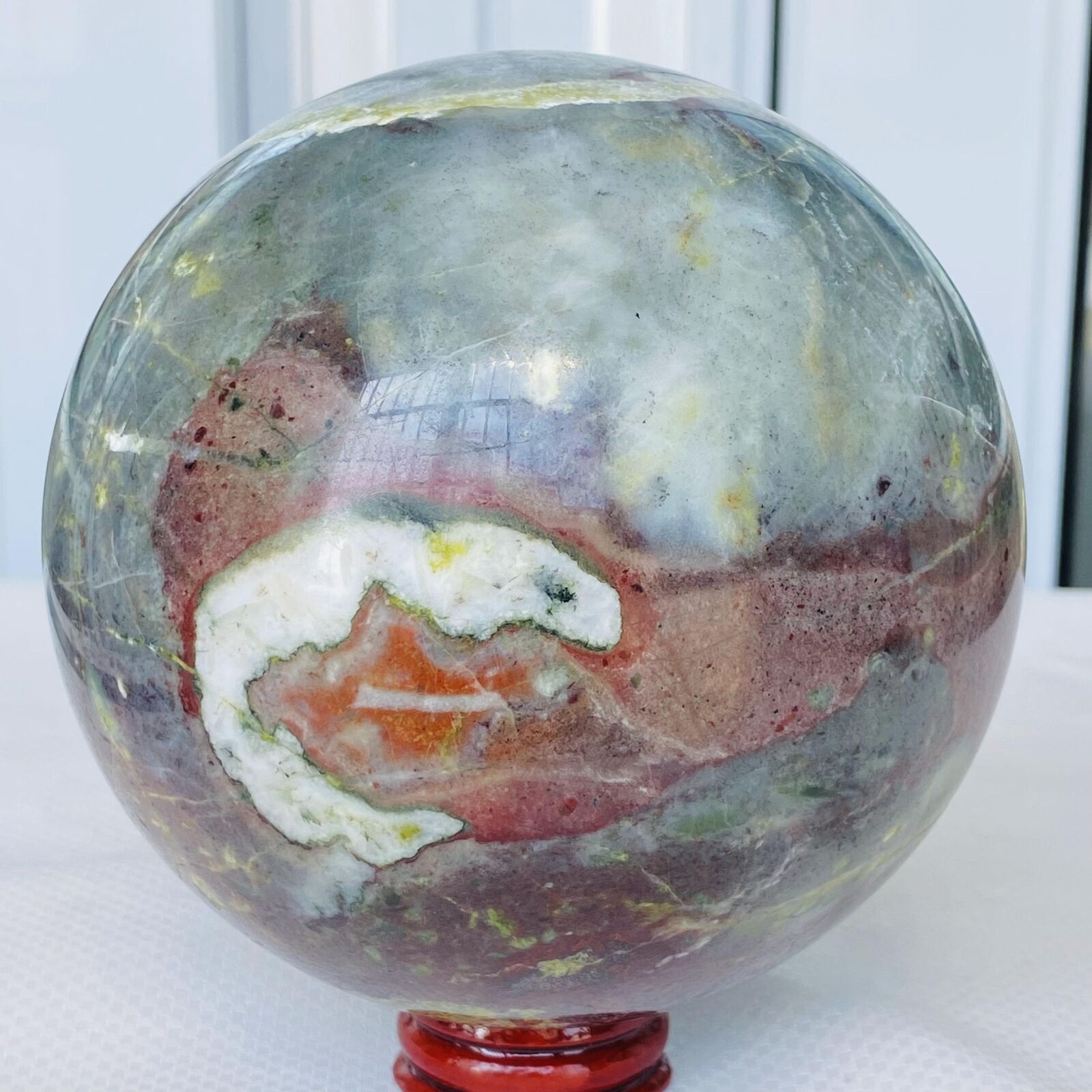 Natural dragon blood stone quartz sphere crystal ball reiki healing 2320G