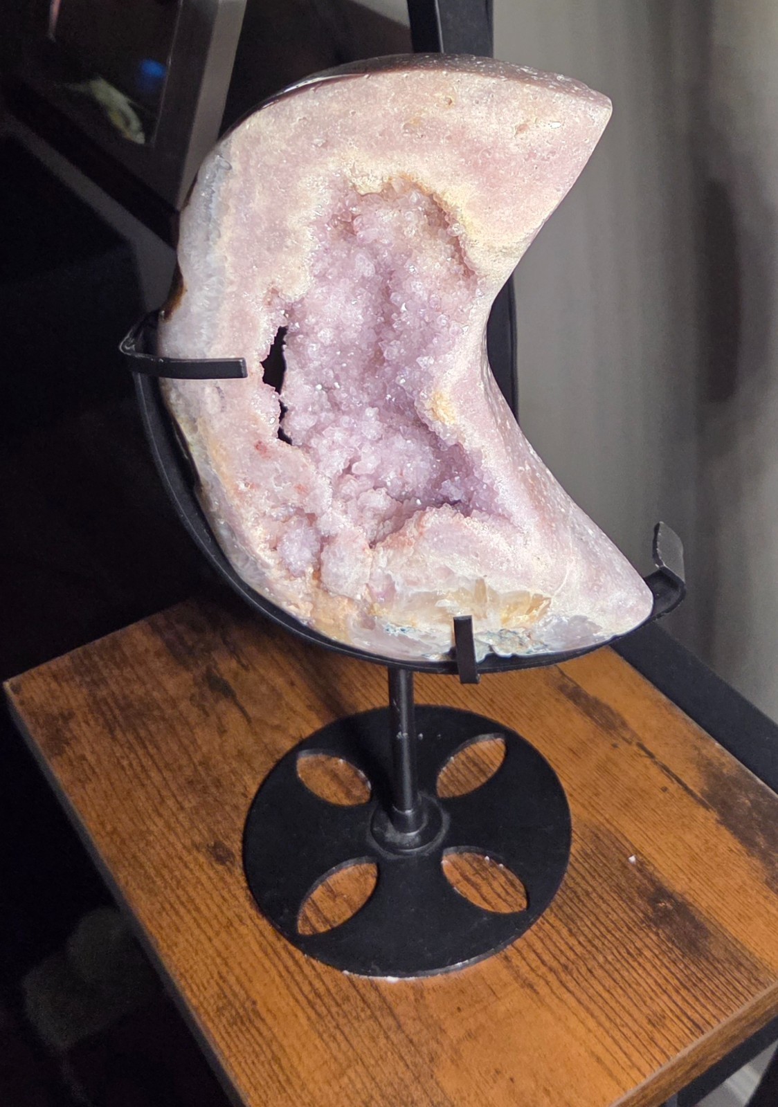 Large pink amethyst moon with stand Large pink amethyst moon with stand