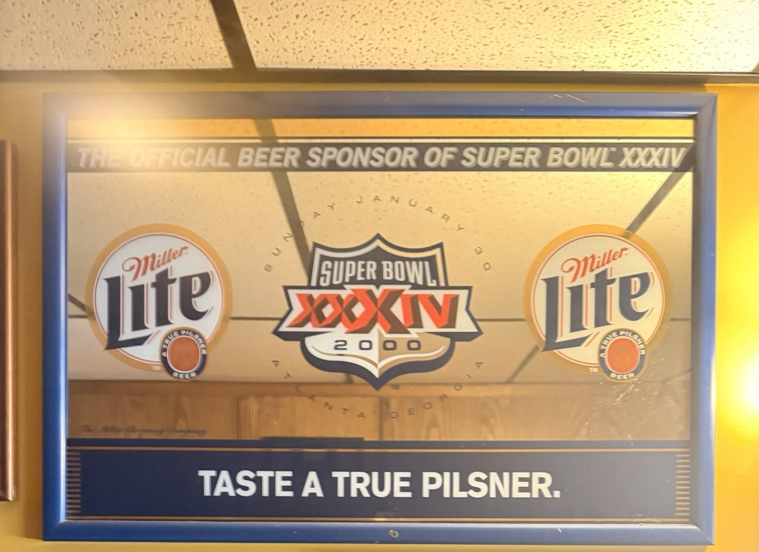 Miller Lite Super Bowl XXXIV 2000 Beer Mirror NFL Rams Titans Vintage Bar Sign