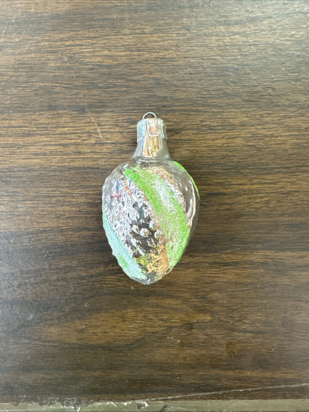 Vintage Metallic Green/Silver Russian Strawberry berry Ornament Christmas Retro