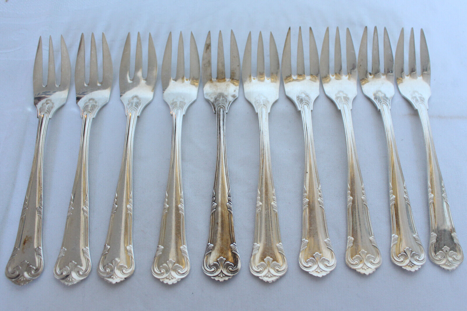 10 Beautiful Old Cake Forks From Denmark From 830er Silver Real Silver #11149