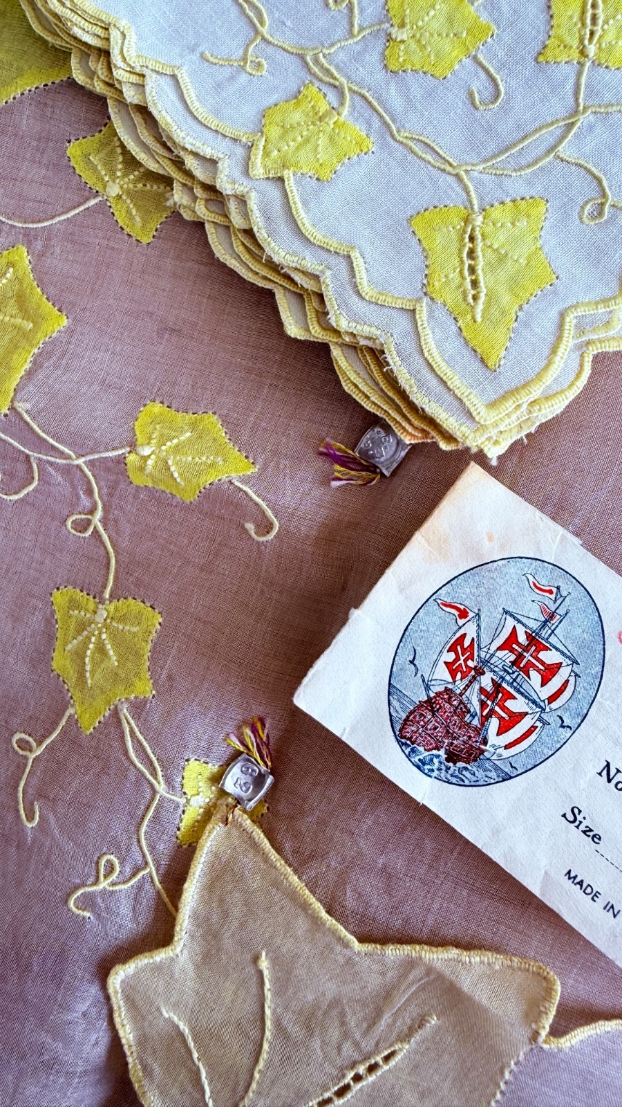 Vintage Estate Linens: Marghab Madeira Embroidered Tablecloth Set “Ivy Vintage Estate Linens: Marghab Madeira Embroidered Tablecloth Set “Ivy