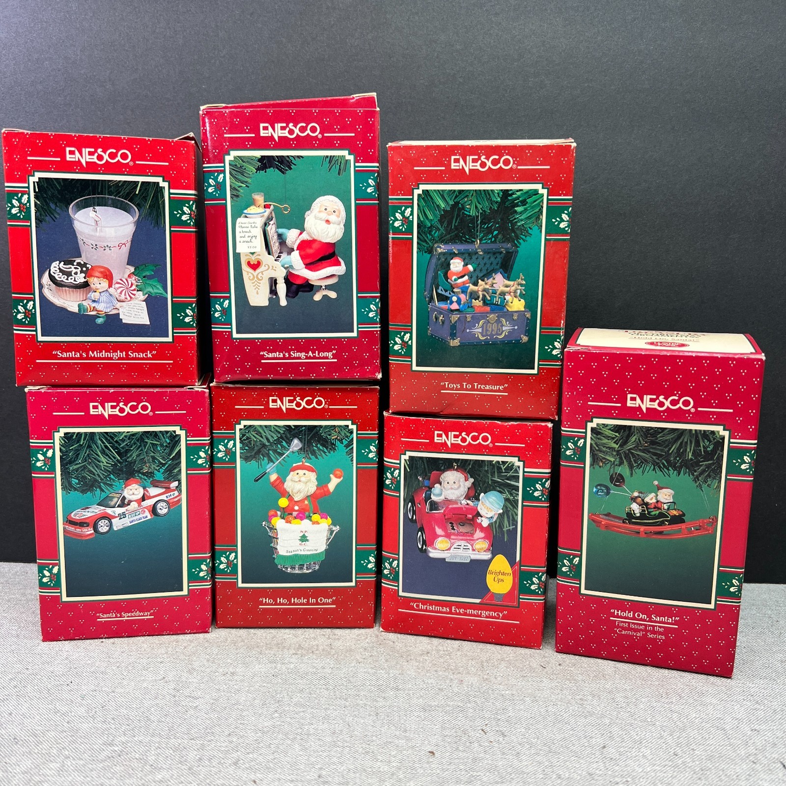 Vtg 90's Enesco Treasury of Christmas Santa Ornaments Lot of 7 Original NEW READ