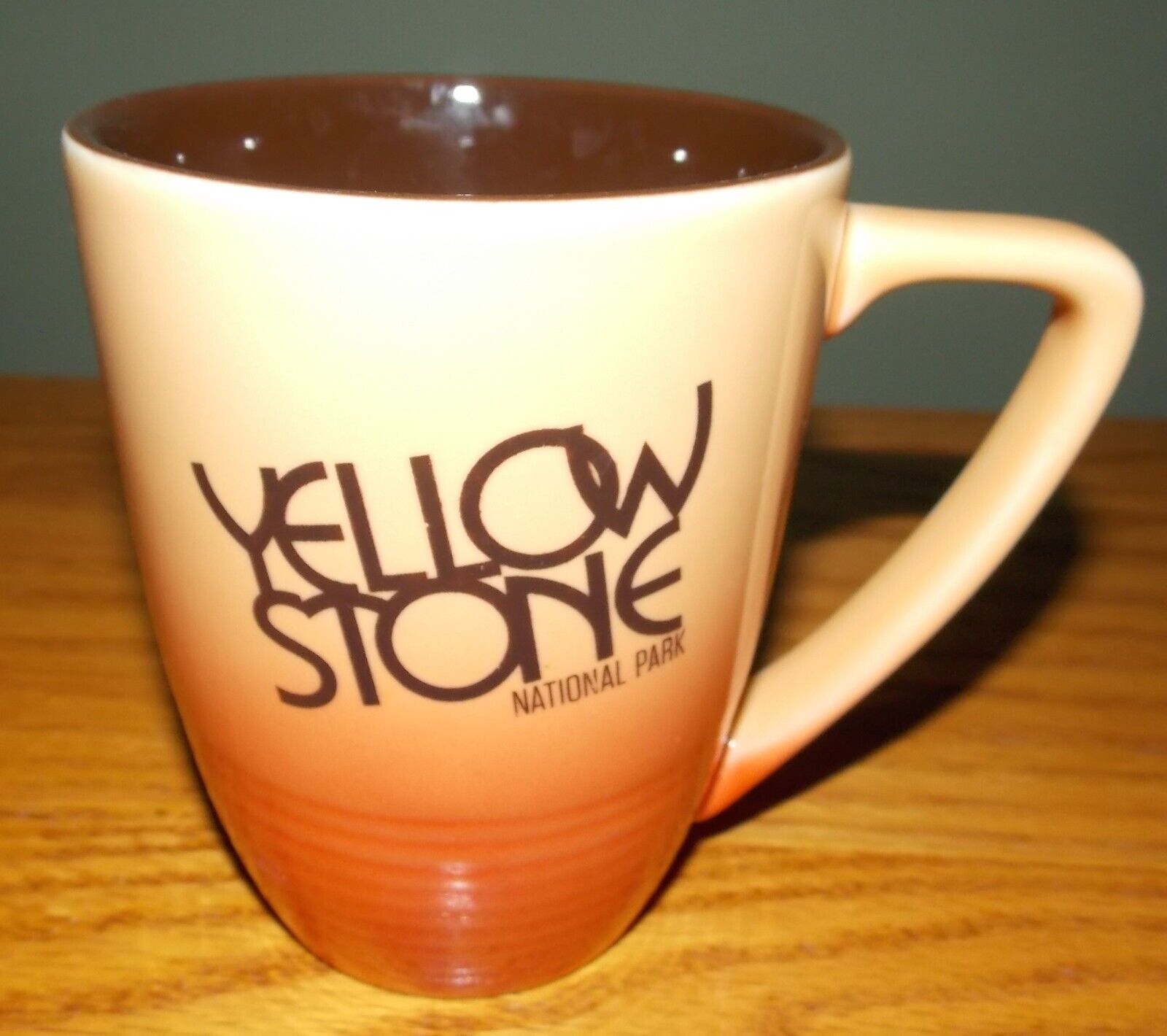 Yellowstone National Park Mug Cup Orange Ombre Embossed Ribbing Brown Interior