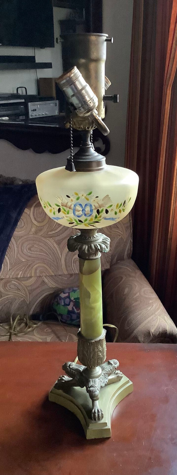 Vintage Antique French Empire Onyx Marble Column Table Desk Lamp